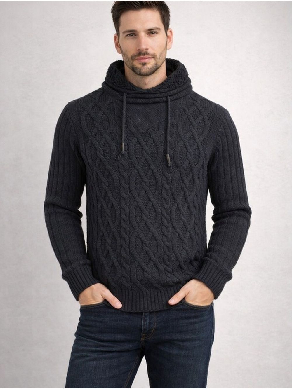 🆕️Premium Quality Cable Knit Sweater w/ Faux Fur and draw string collar
